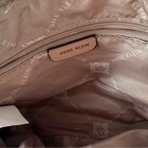 Anne Klein Tan & Light Pink Lion Logo Crossbody Shoulder Bag Purse